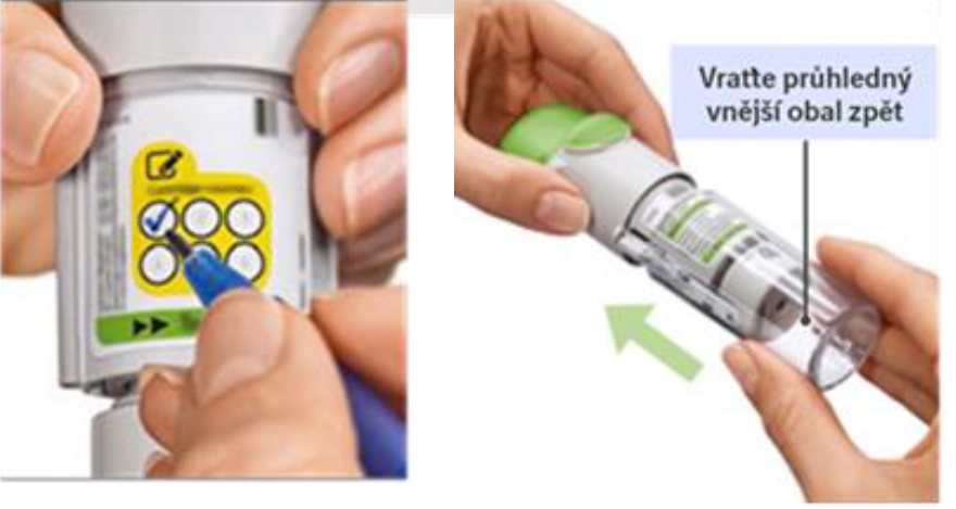 Zaznamenejte počet použitých náplní a vraťte průhledný vnější obal zpět